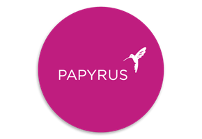 Papyrus logo on pink background